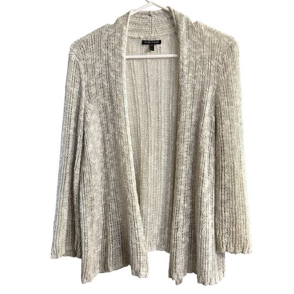 Eileen Fisher Silk Linen Blend Open Knit Women’s Cardigan Size Large Cream - Picture 2 of 6